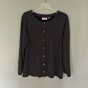 Quacker Factory women's black white polka dot rhinestone cardigan size L